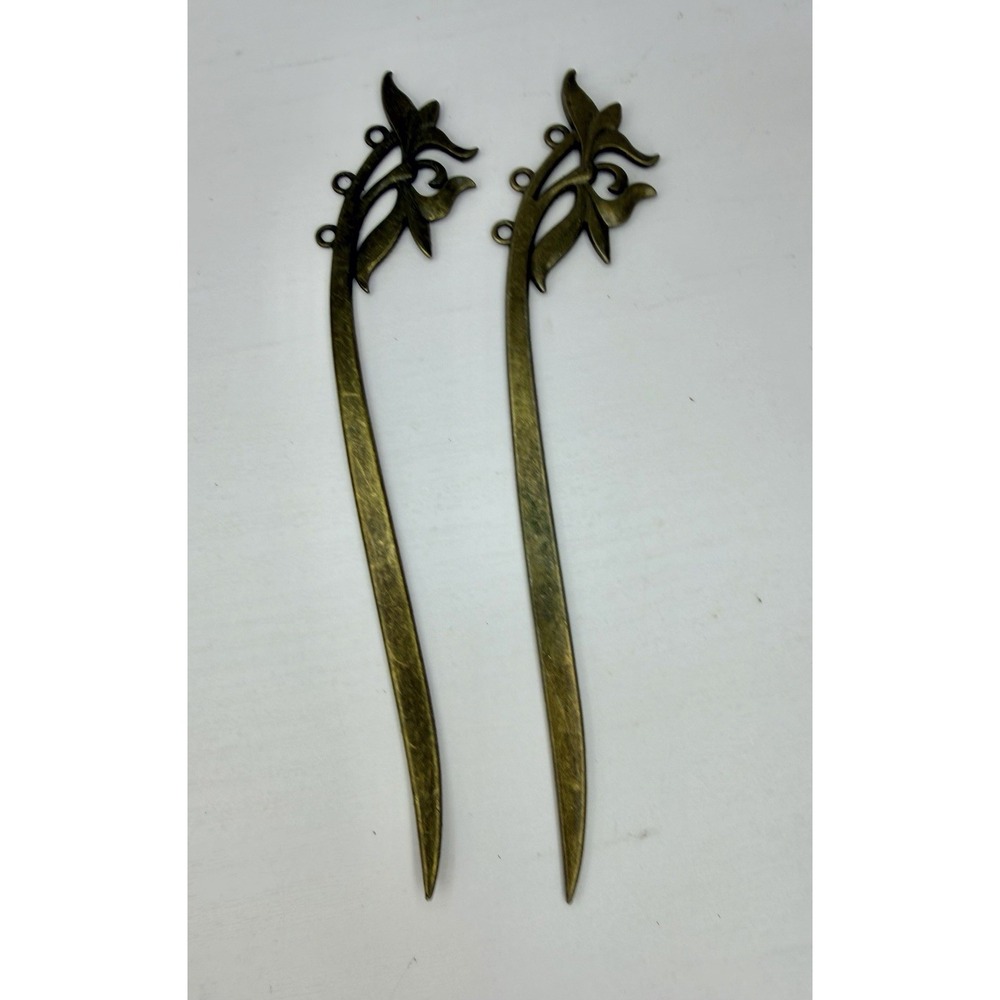 Vintage Bronze Floral Hair Stick Metal Hair Pin Updo Hair Accessory Set of 2